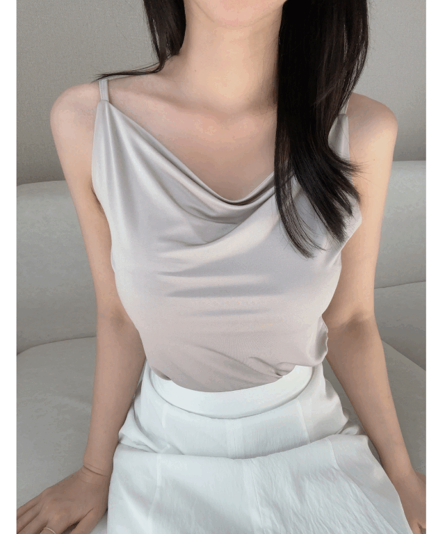 리앤무드 국내제작🪽 크리스탈 실키 드레이프 끈나시 실켓나시 슬리브리스 탑 상의