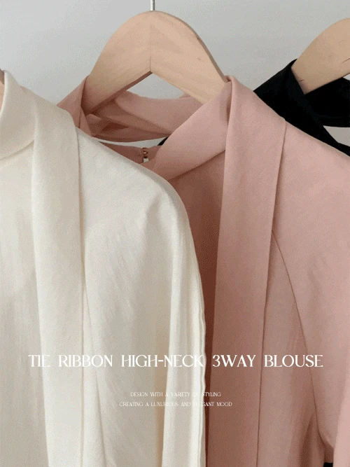[3way블라우스/하객룩✨/DM폭주💌] 모브 하이넥 리본 타이 하객룩 블라우스 3color