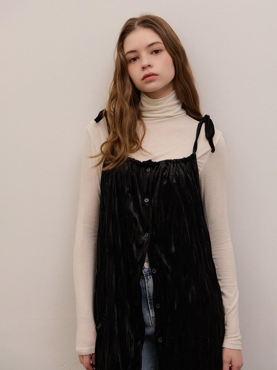 [카미노] 겨울 벨벳 주름 원피스 블랙