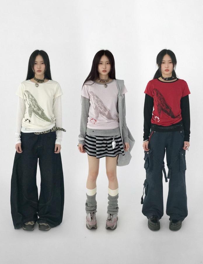 innomoood 사일런트 웨일 페이크 투피스 긴팔 티셔츠 (3color)