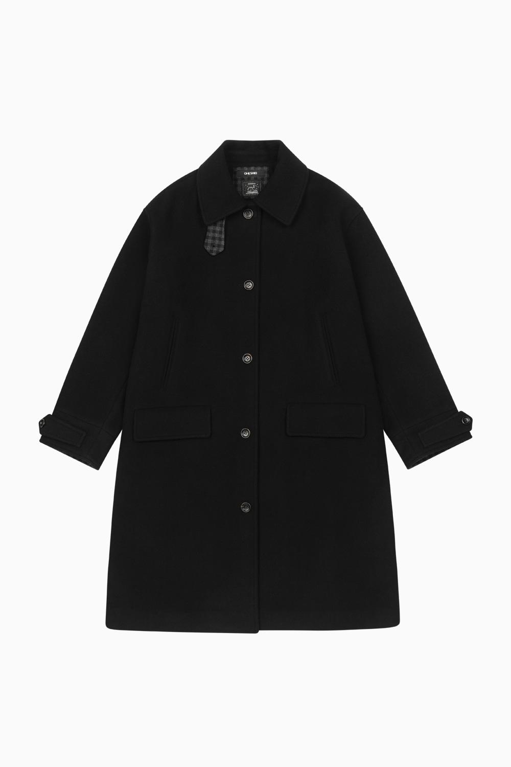 CHECK WOOL LONG COAT, BLACK