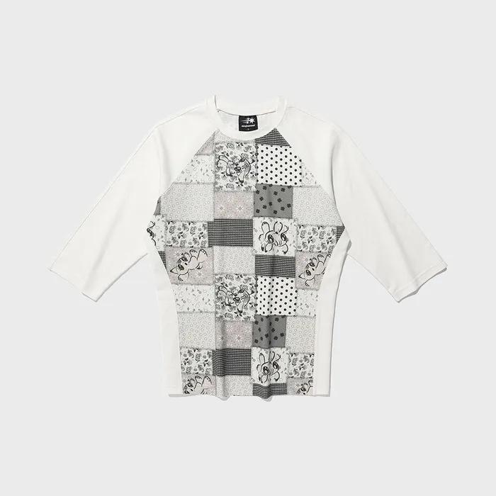 PATCHWORK QUILTED PRINTED 3/4 SLEEVE TEE_WHITE(NG2GSUT552A)