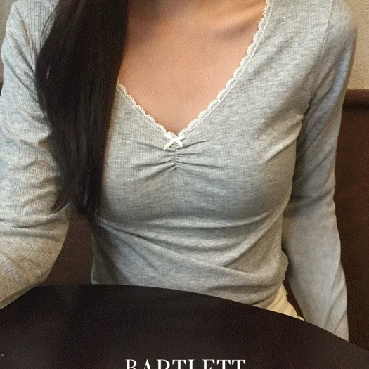 [가을신상/로맨틱] 레이스 리본 긴팔 티셔츠 - 3color