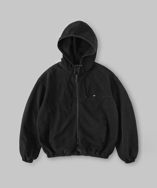 워싱 데님 스웻 후드 집업_Washed Black