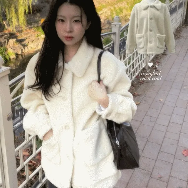 [후기극찬🍥] 인절미 양털 코트 one color - 하프 카라 양털 퍼 코트