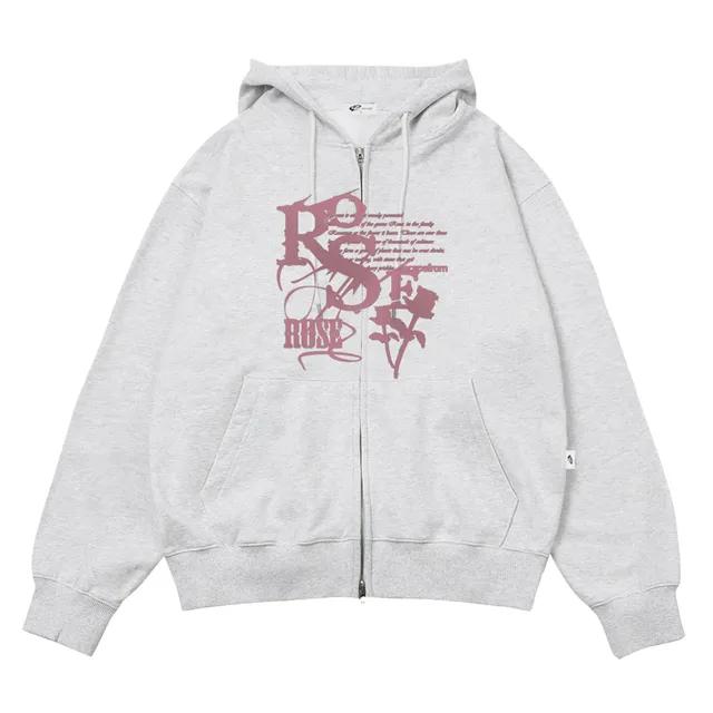 빈티지 로즈 프린트 투웨이 후드집업 화이트 멜란지