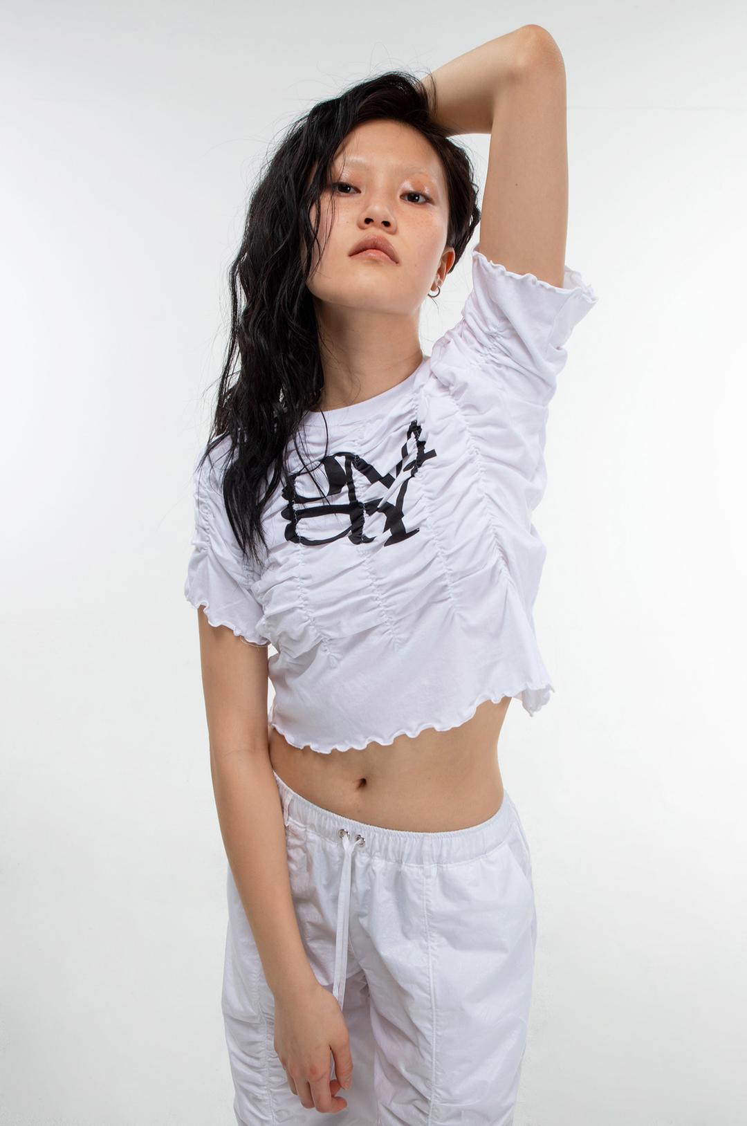 [1st Reorder 4/15일 예약배송]  [선미,헤이즈,노제 착용]  G_SHIRRING T-SHIRTS_22SS/ WHITE