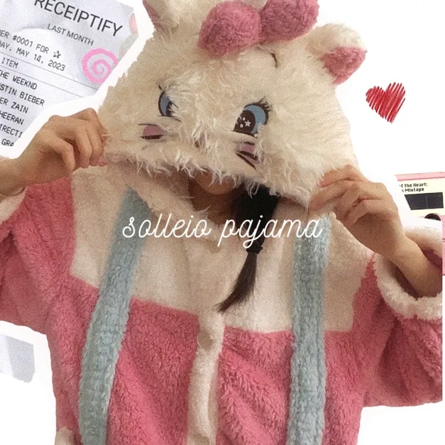 (당일출고) 키치 고양이 수면 원피스 가디건 겨울 잠옷 파자마파티
