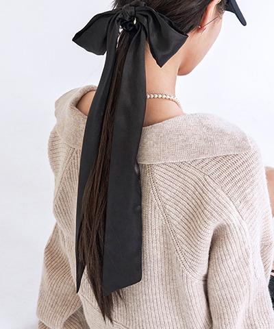 L SATIN RIBBON SCRUNCHIE (BLACK)