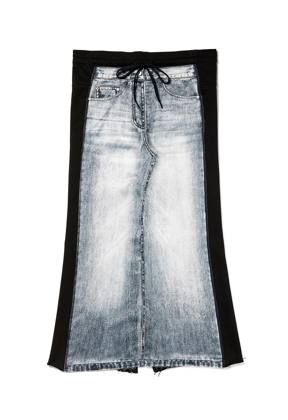 FRONT JEAN EFFECT JERSEY SKIRT, BLACK