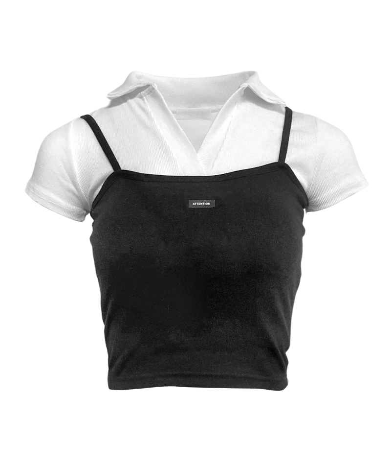 어텐션 캡 나시 & 골지 카라 티 세트