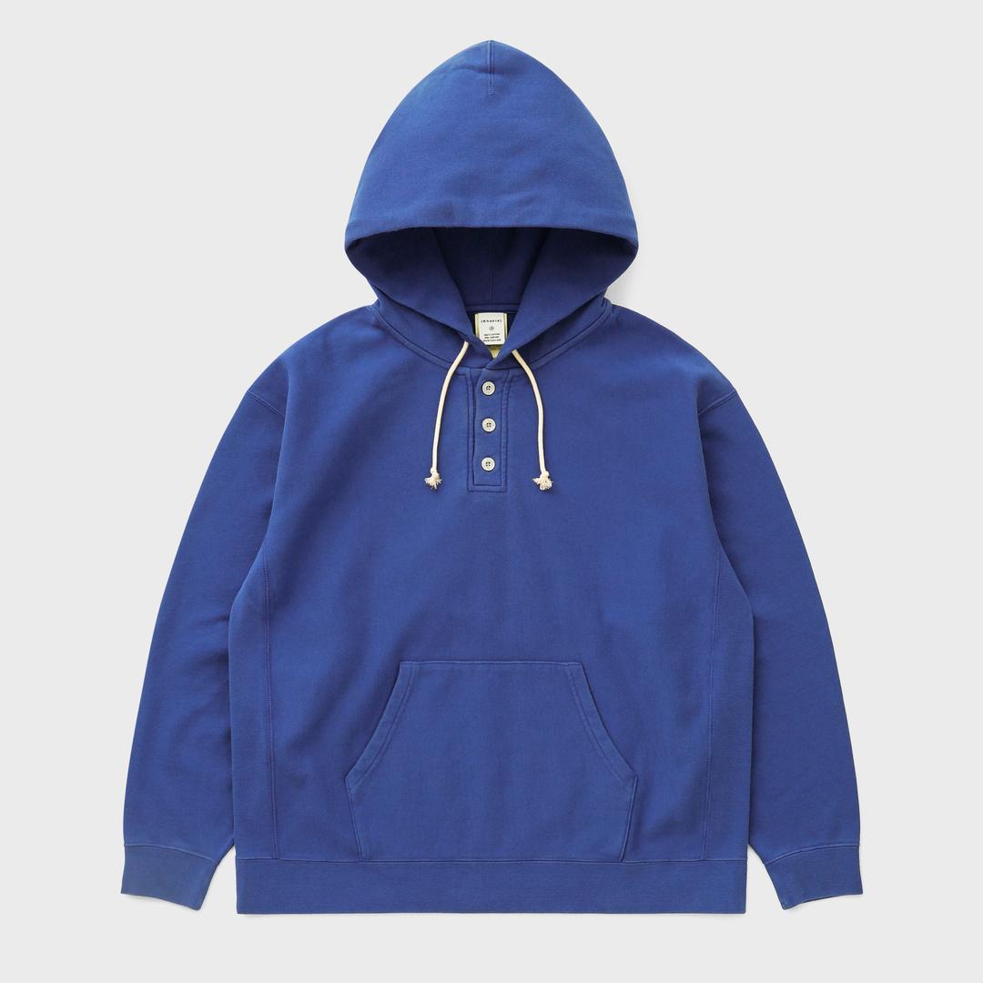 Half Button Hoodie Blue