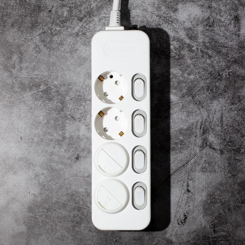 [1+1] 모노케어 개별 4구 멀티탭 1.5M/3M/5M, 화이트