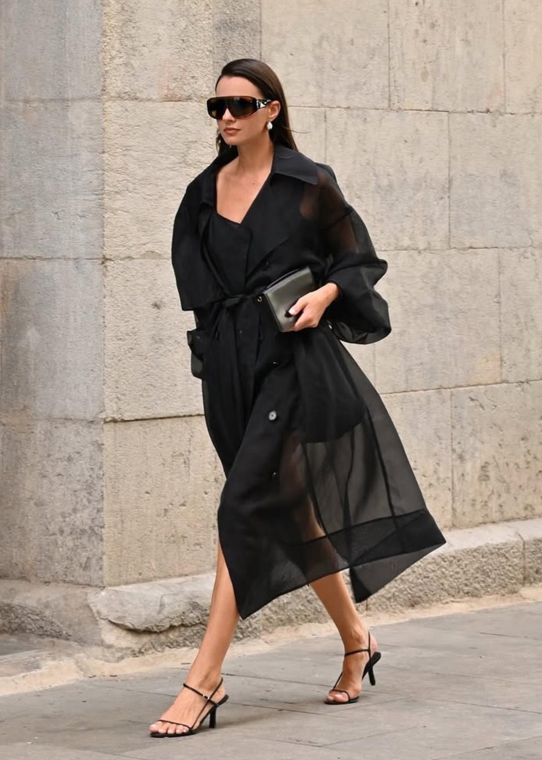 Mavis Oversized Sheer Trench - Black - XS/S