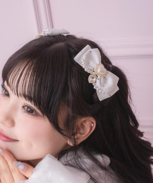 パール付きビジュリボンクリップSET