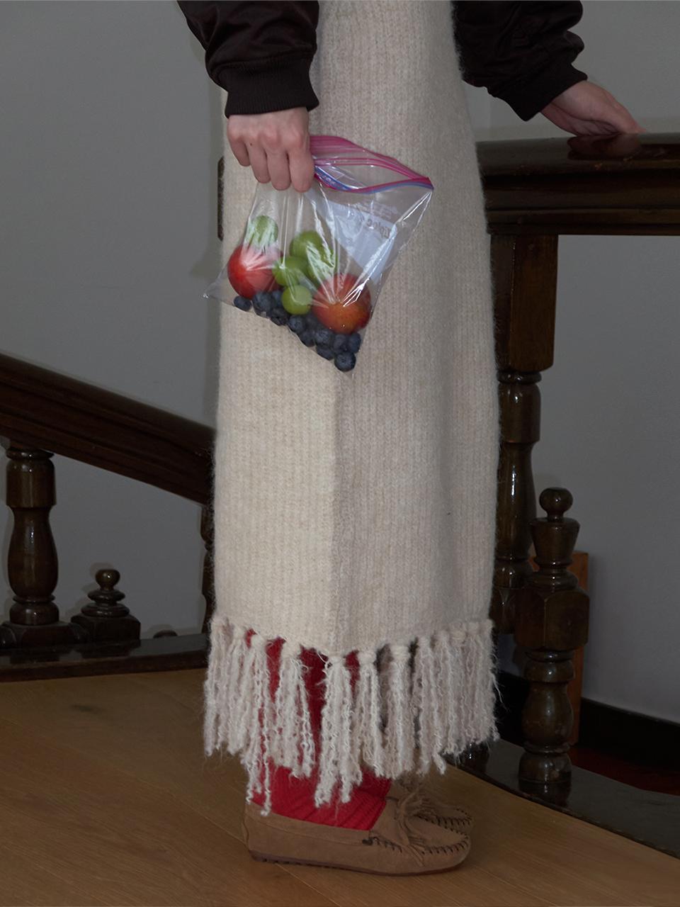 Fringe Knit Skirt _ Cream