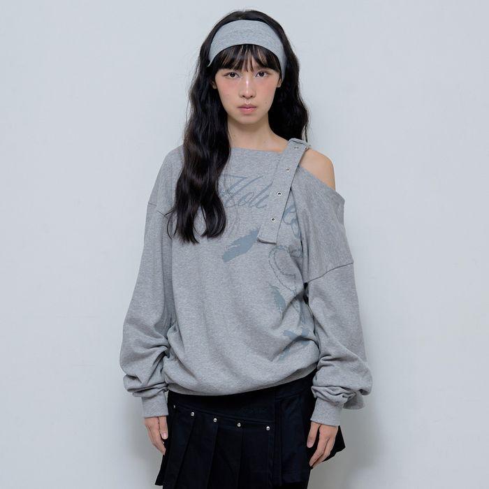 ONE-SHOULDER BUCKLE SWEATSHIRT (MELANGE GRAY)_F24ZB063