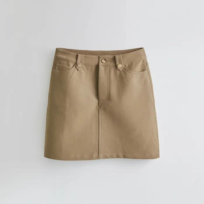 클래식 레더 미디 스커트_Nubuck Beige
