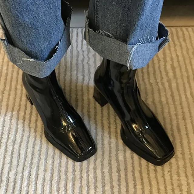 [신상할인/MD추천] 레이디슈 통굽 에나멜 가보시 앵클부츠 숏부츠 0096