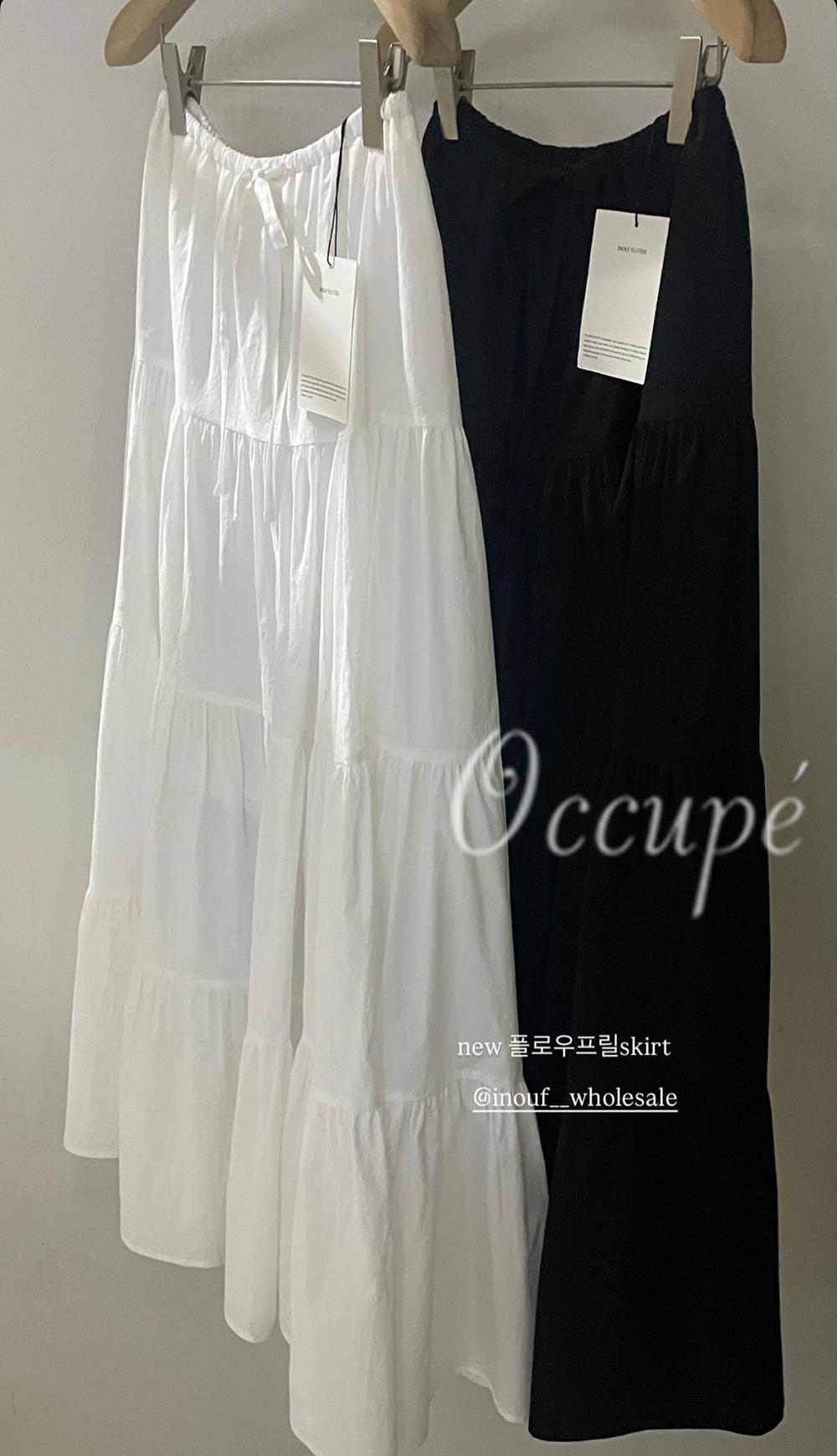 오큐페 [당일발송]이너프 플로우 프릴 스커트 (2col) inouf 밴딩 롱스커트