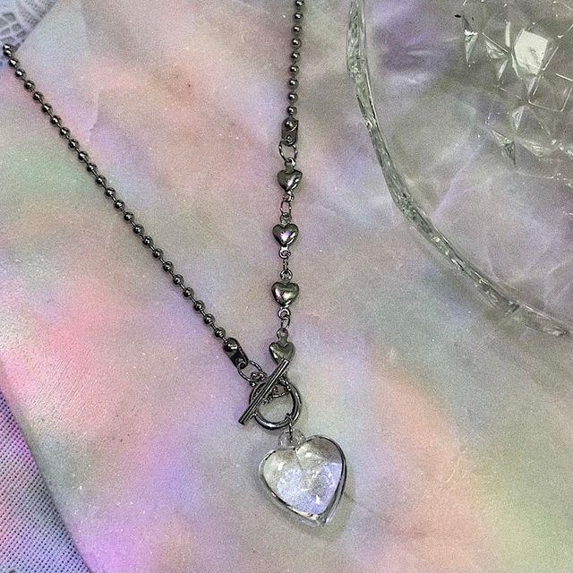 [water heart] 아크릴하트 토글바 올 써지컬스틸 체인 목걸이