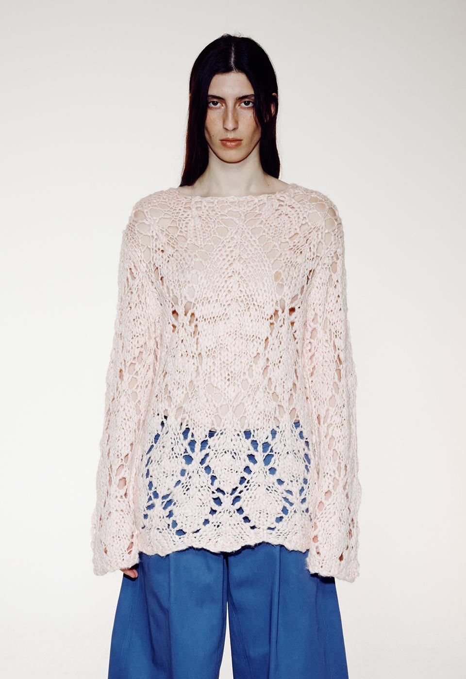 ARGYLE POINTELLE PULLOVER, PINK