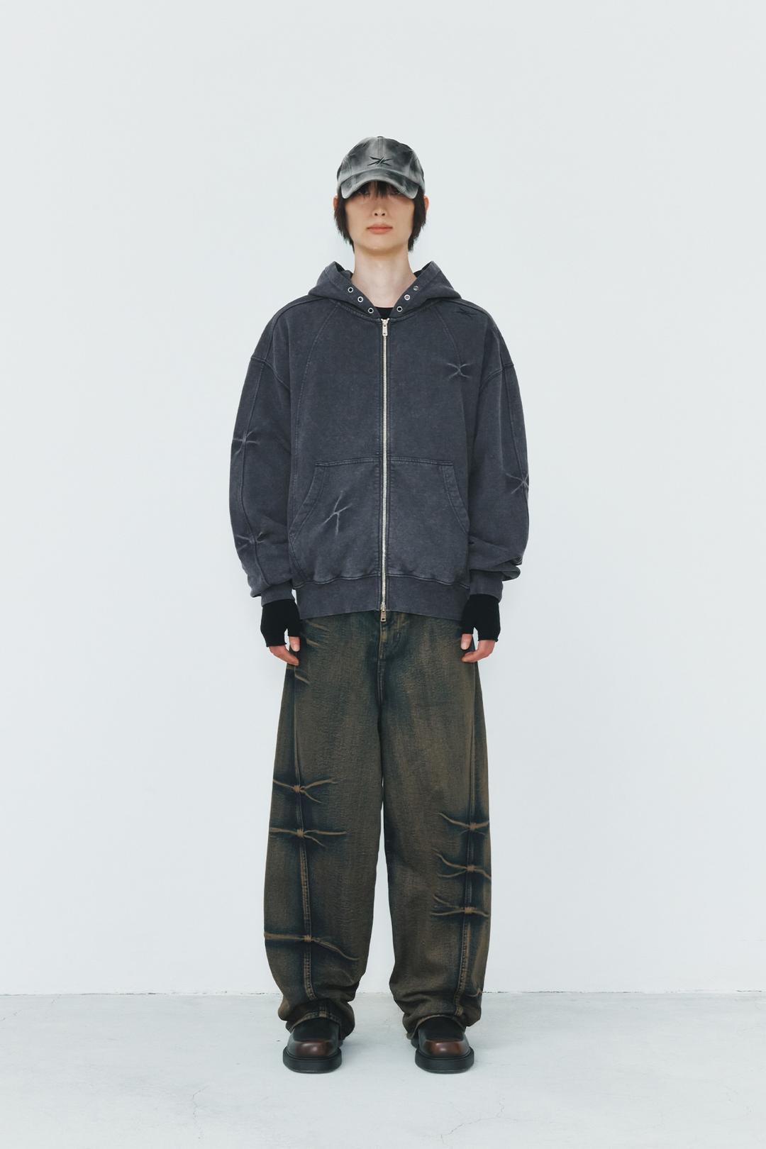 PINCH WASHED HOOD ZIP-UP BLACK