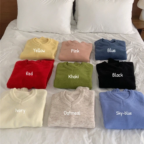 (9 Colors🥨) 나나 소프트 브이넥 루즈핏 오버 긴팔 봄 가을 데일리 니트 / 봄 가을 겨울 출근룩 하객룩 데이트룩 개강룩