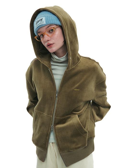 Velvet Hood Zip-up - Olive