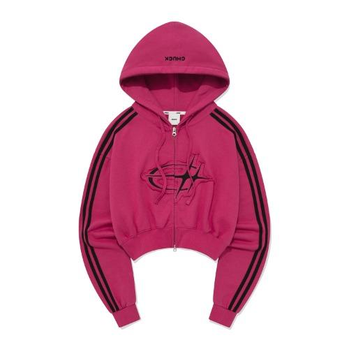 Chuck Symbol Damage Crop Hood Zip-Up, Magenta