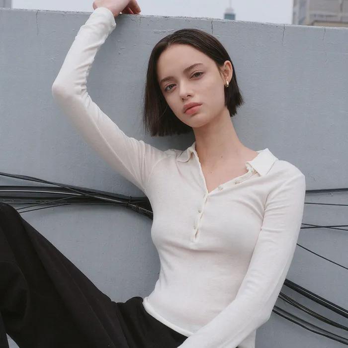 RAY WOOL BUTTON-UP COLLAR T-SHIRT_IVORY