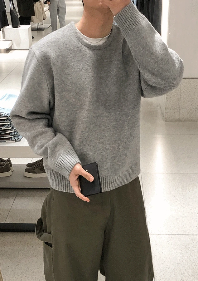 코지 유넥 크롭 울 니트