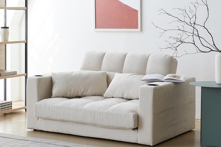 [214,000원]홈즈 양면 홈바형 생활발수 2인용 접이식 패브릭 소파베드(쿠션2개증정)