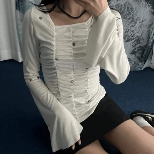 제스티 셔링 버튼 텐셀 와이드 롱슬리브