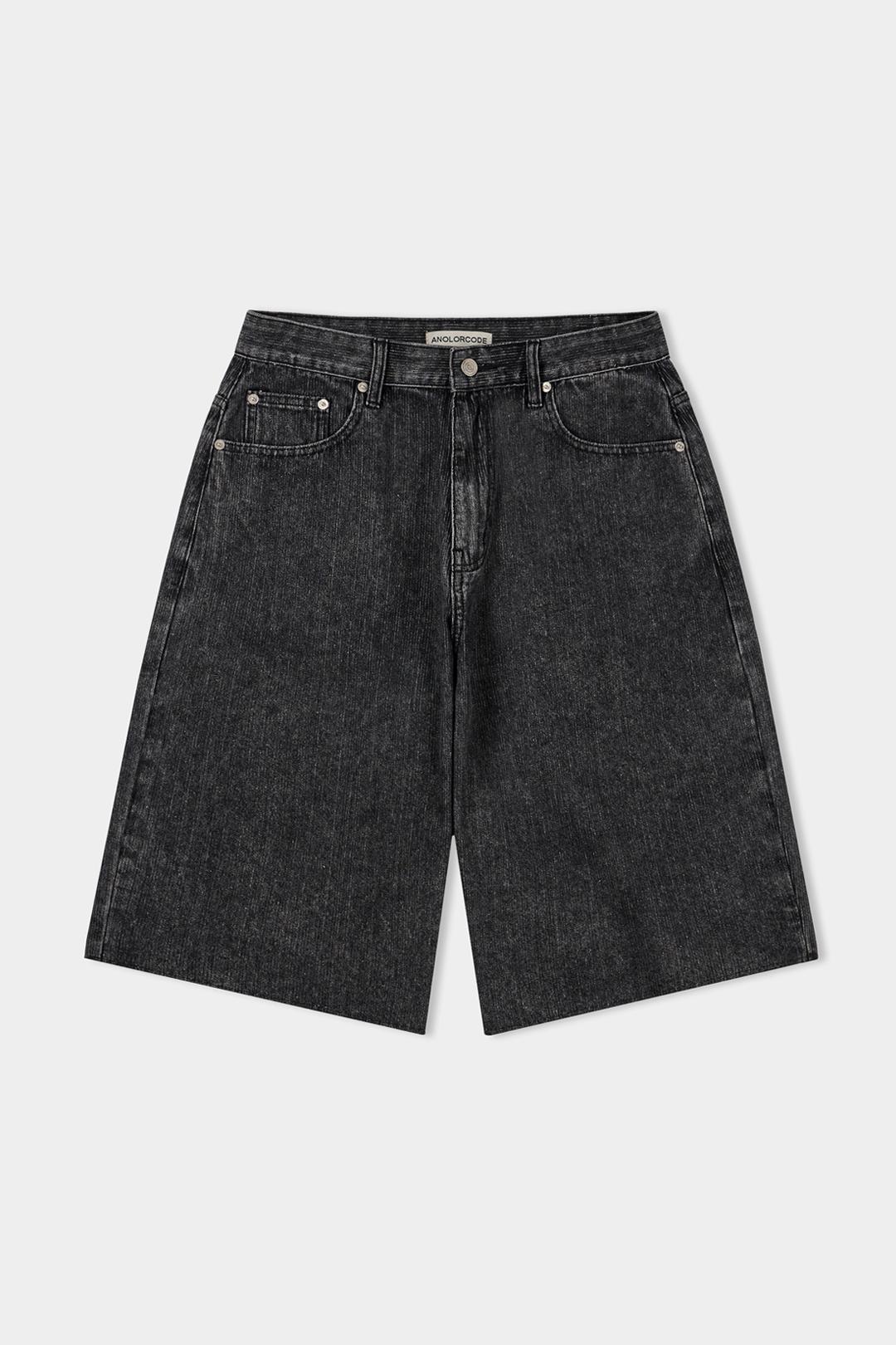 Striped Cut-Off Denim Pants (Black)