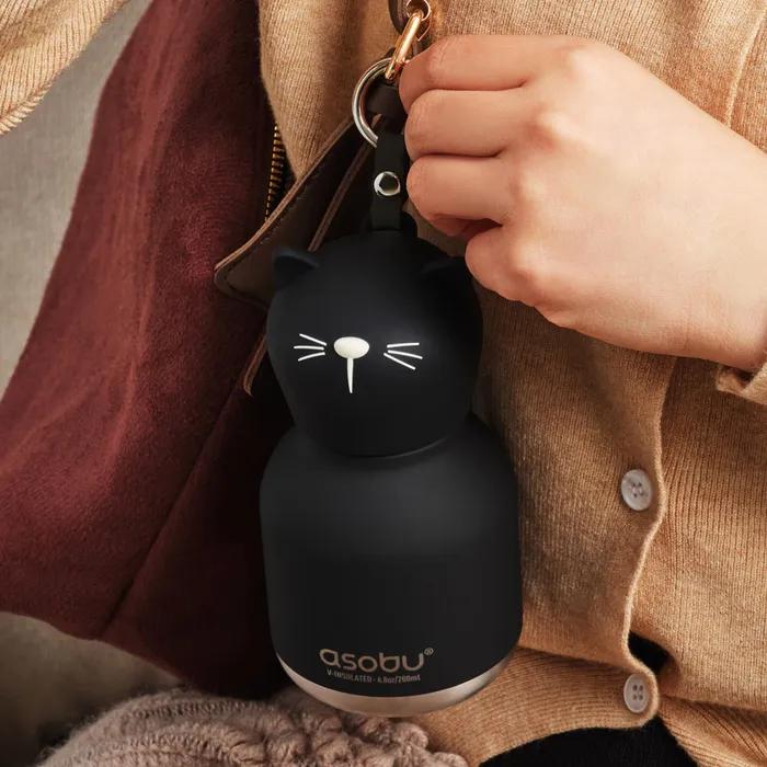 아소부 스텐 진공 보온보냉 캐릭터 키링 텀블러 200ml 미니 베스티 블랙캣