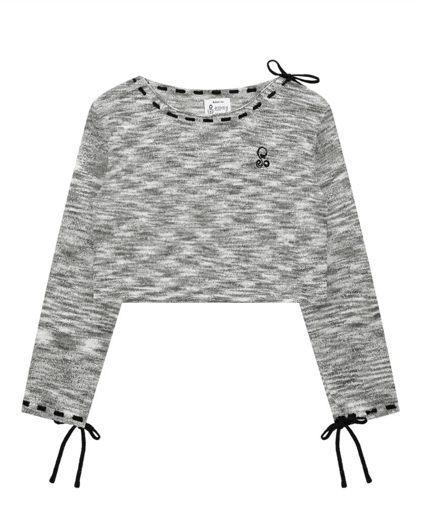 WXK017 미하루 크롭 뜨개질 풀오버 니트 (GRAY)