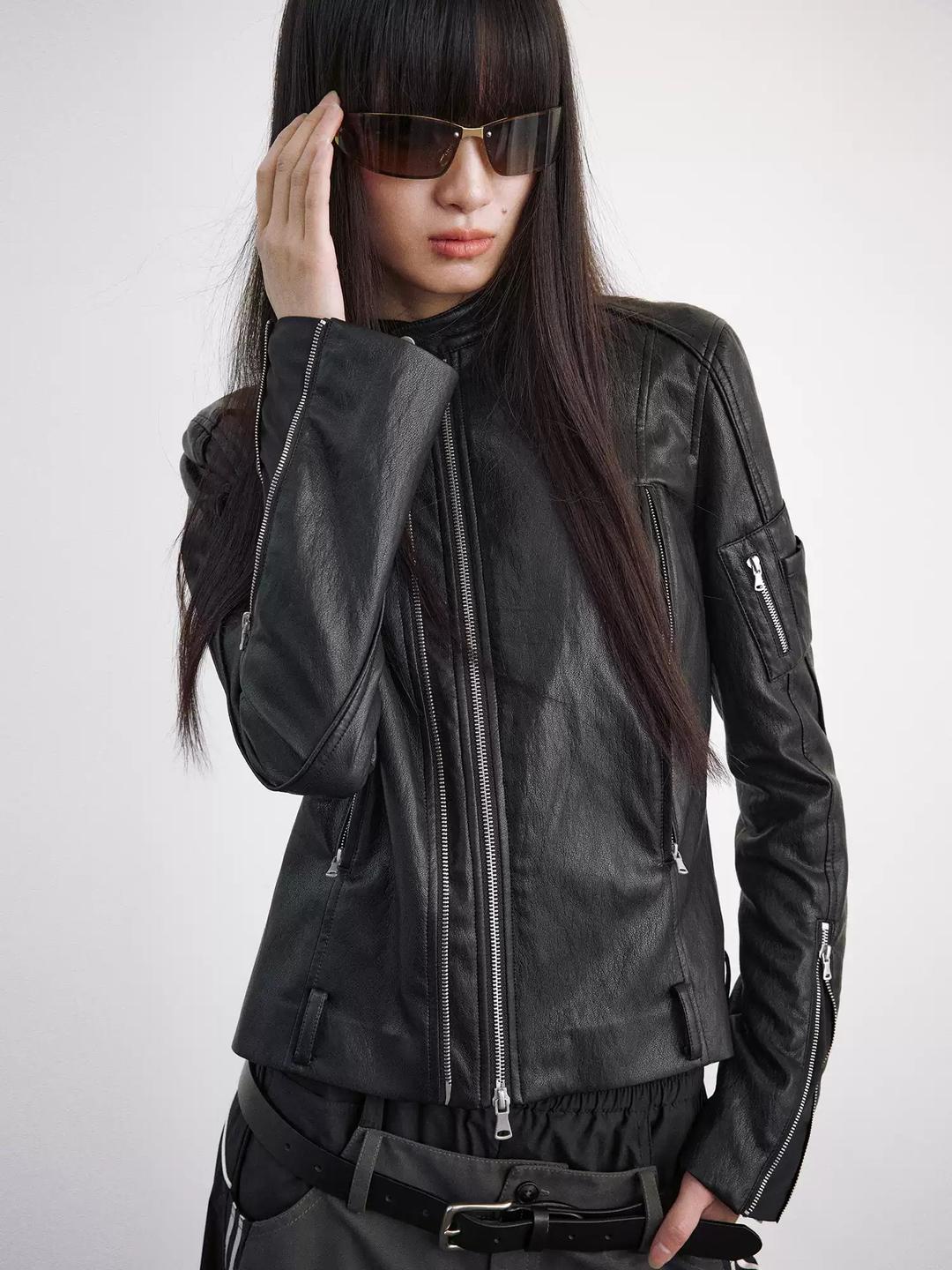 INSECTMODE Black Short Leather Jacket