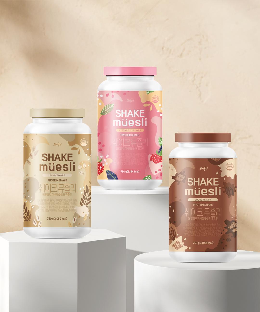 건강한약속바른 [보틀증정] (25회분) 대용량 데일리잇 단백질 쉐이크 뮤즐리(초코, 곡물, 딸기) 1통