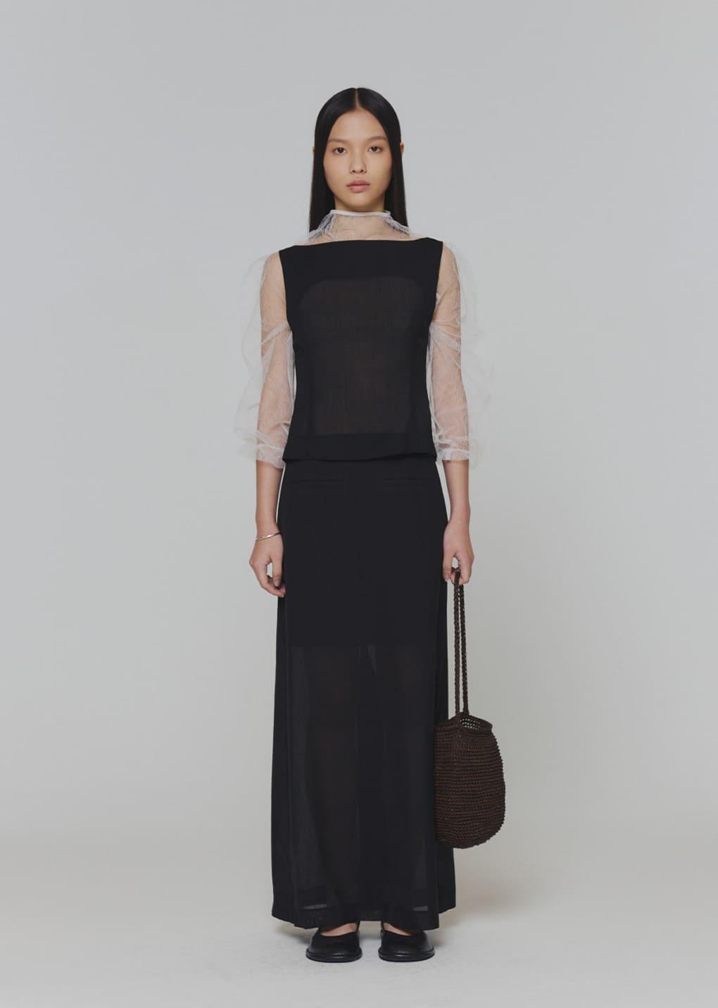sheer scoop neck two way vest, black