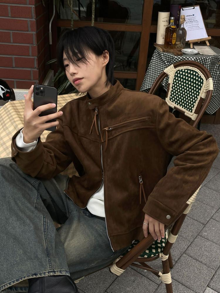 유니섹스 딥컬러 디테일 스웨이드 자켓(3color)