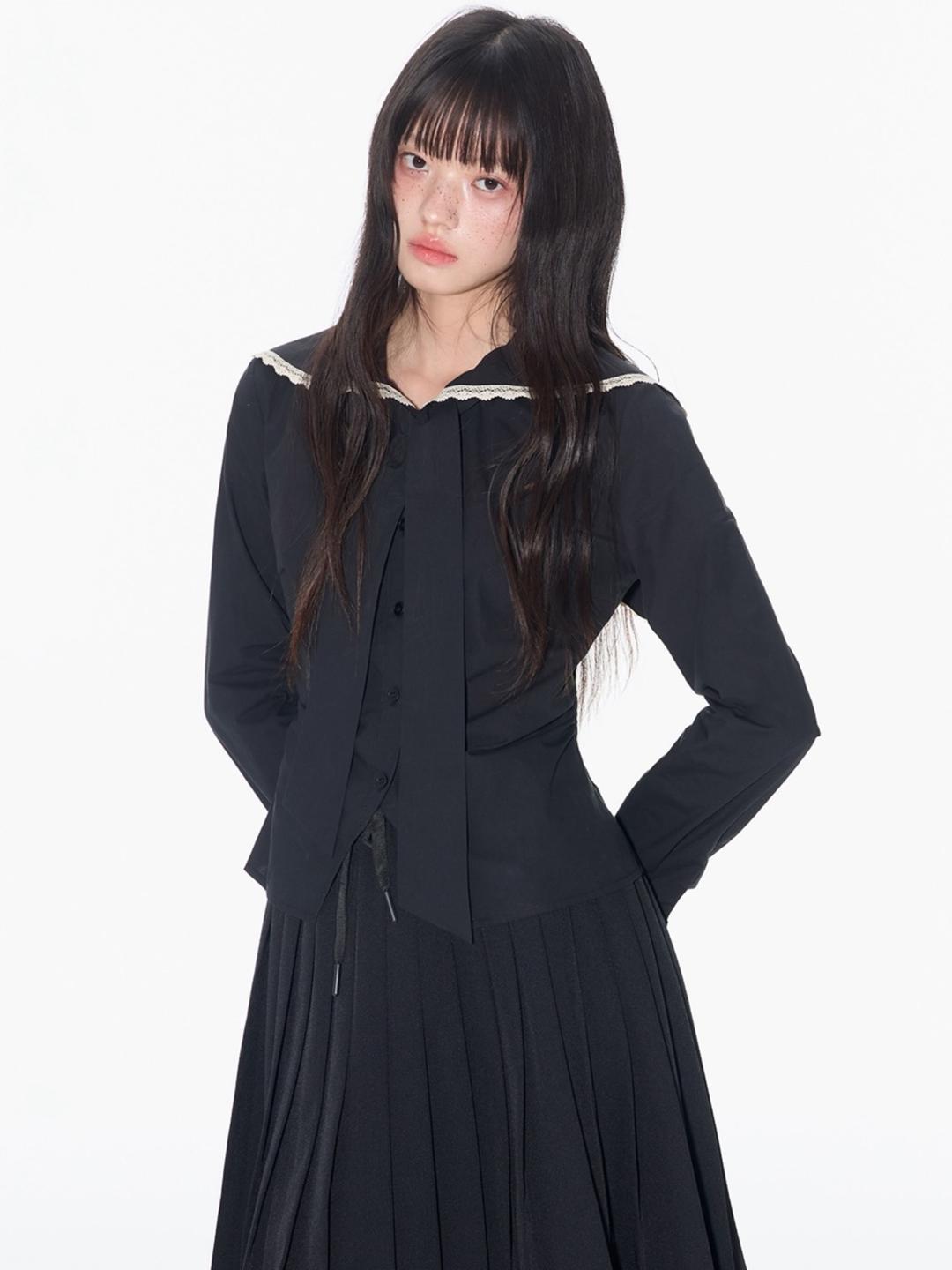 Onthereverse Lace Collar Tie Blouse
