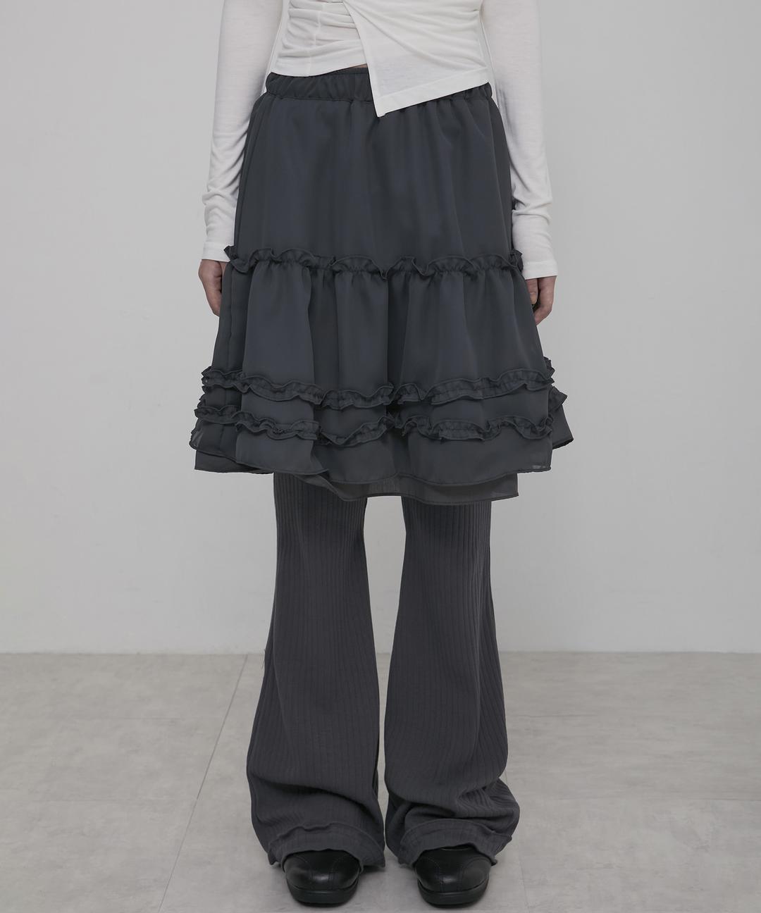 3-Layered Ruffle Skirt Pants (FL-260_Charcoal)