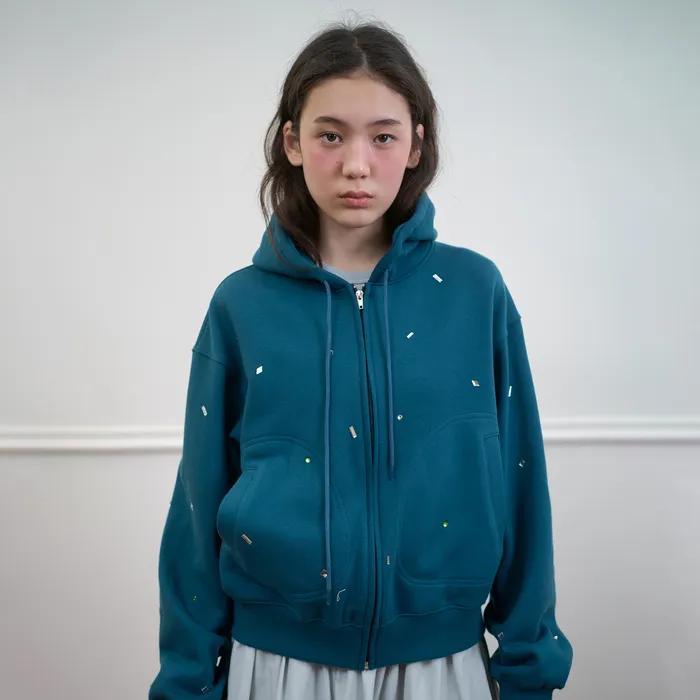 272. Warm Jeweled Zip-up _ Blue Green