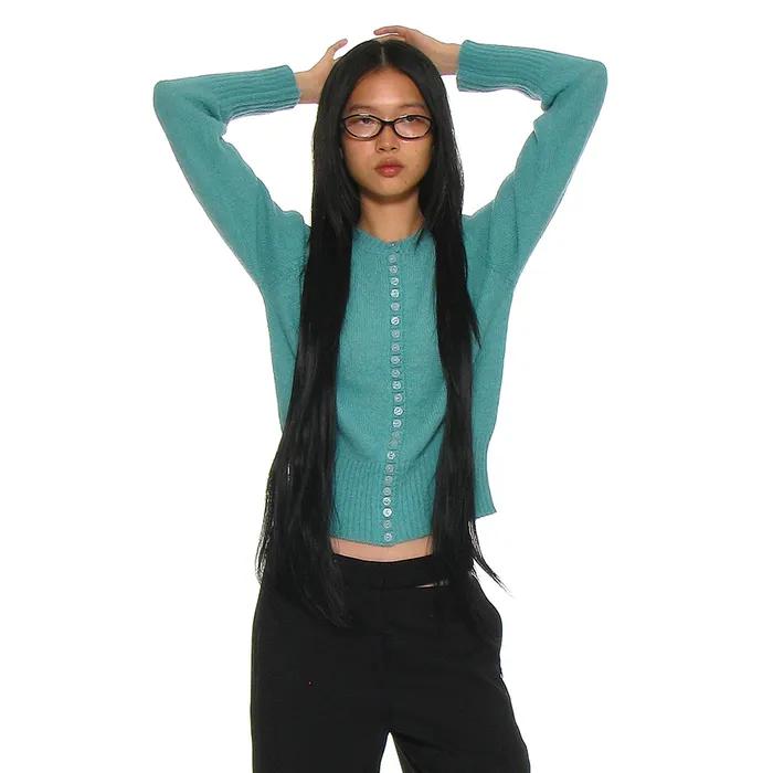 WIDE RIB BUTTON-UP KNIT CARDIGAN_EMERALD