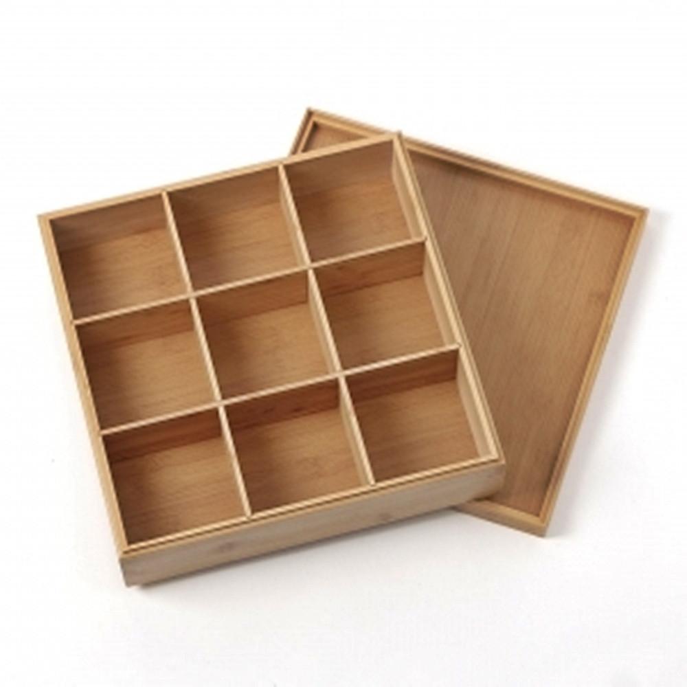 공간박스 9칸박스 대나무 수납보관함 덮개형