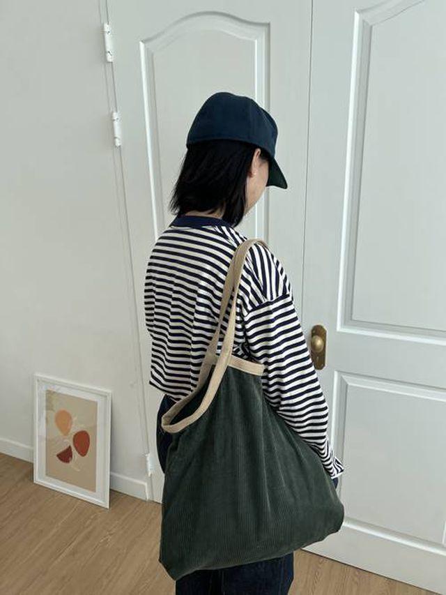 학생 직장인 패브릭 빅백 보부상가방 골덴 코듀로이 숄더 에코백