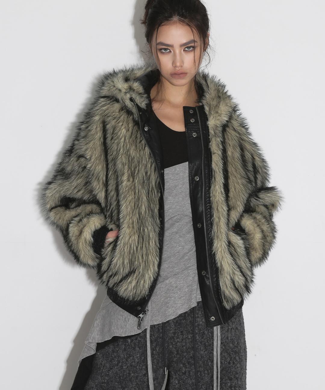 [ 4TH REORDER ] REVERSIBLE FUR LEATHER JUMPER_BLACK / LIGHT YELLOW