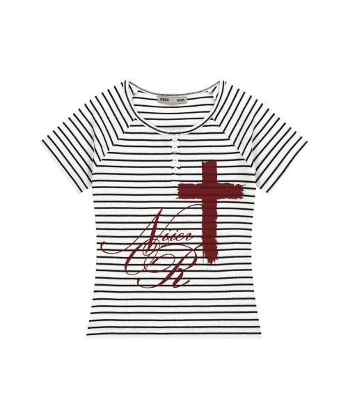 PAINT CROSS BUTTON DOWN TEE_WHITE