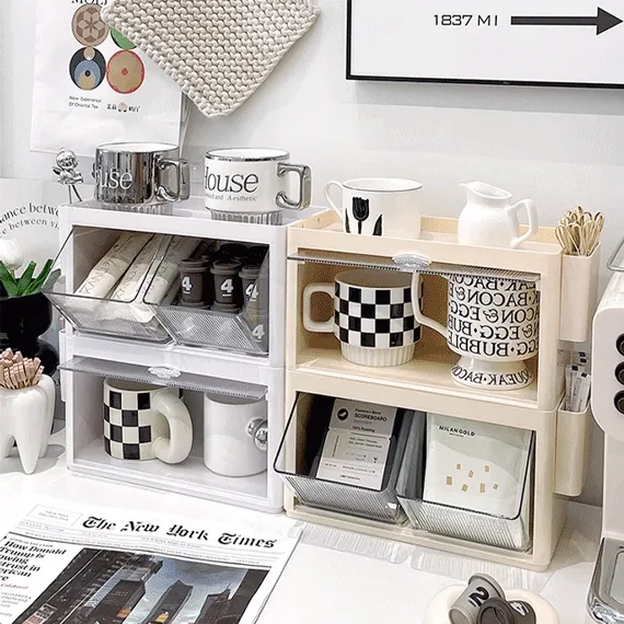 블럭 컵보드 주방수납함 2단 수납함 커피캡슐 보관함 싱크대정리함